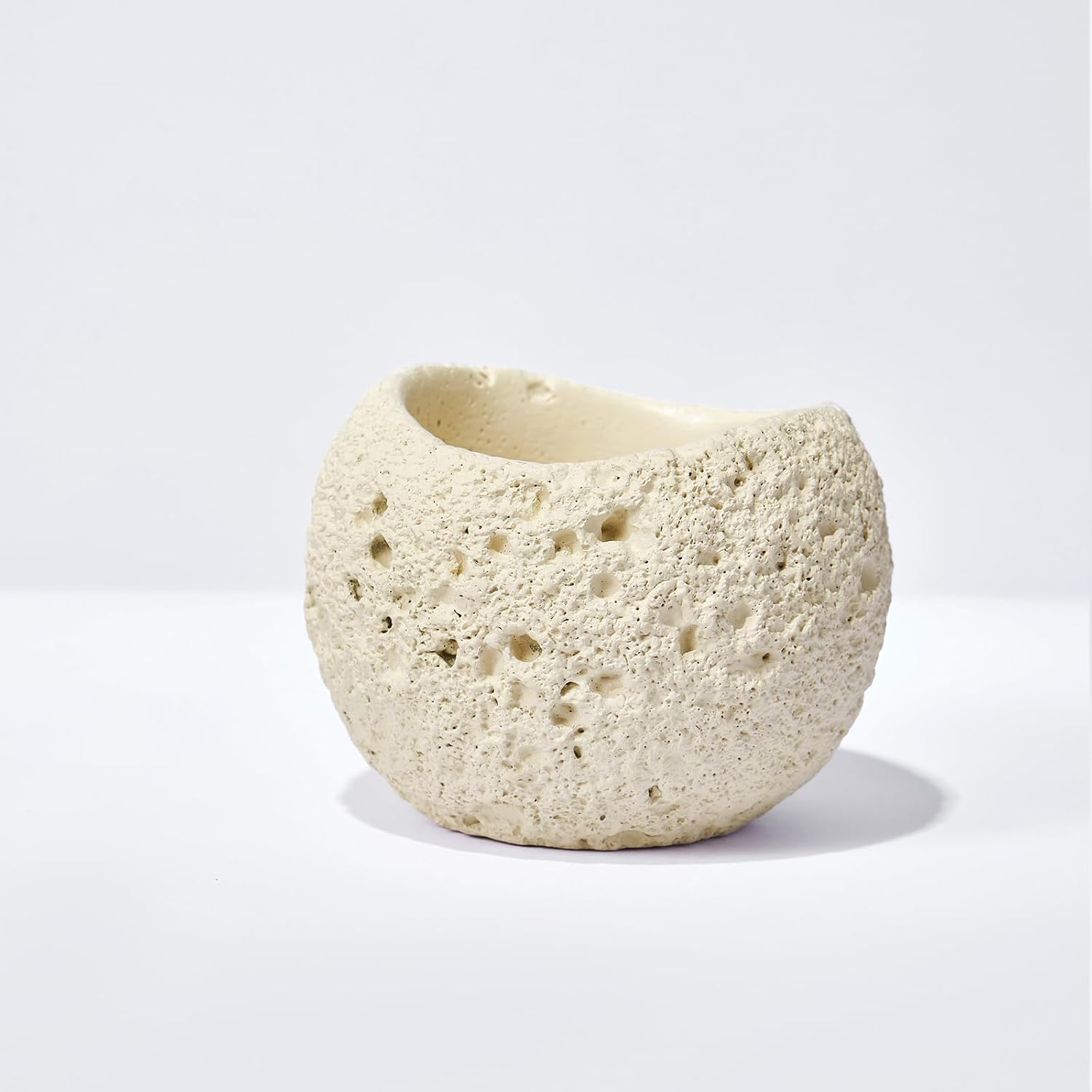 Concrete Match Holder with Striker Modern Sculpted Matchstick Cup for Long Candle Matches Decorative Concrete Match Jar for Fireplace Home Decor - Matches Not Included (Oval)