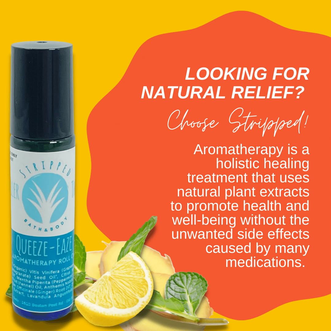 Stripped QUEAZE EAZE Essential Oil Roll On (12ml) | Nausea and Motion Sickness Aromatherapy Blend for Upset Stomach & Digestive Support, Natural Relief, Stocking Stuffer Gift Idea