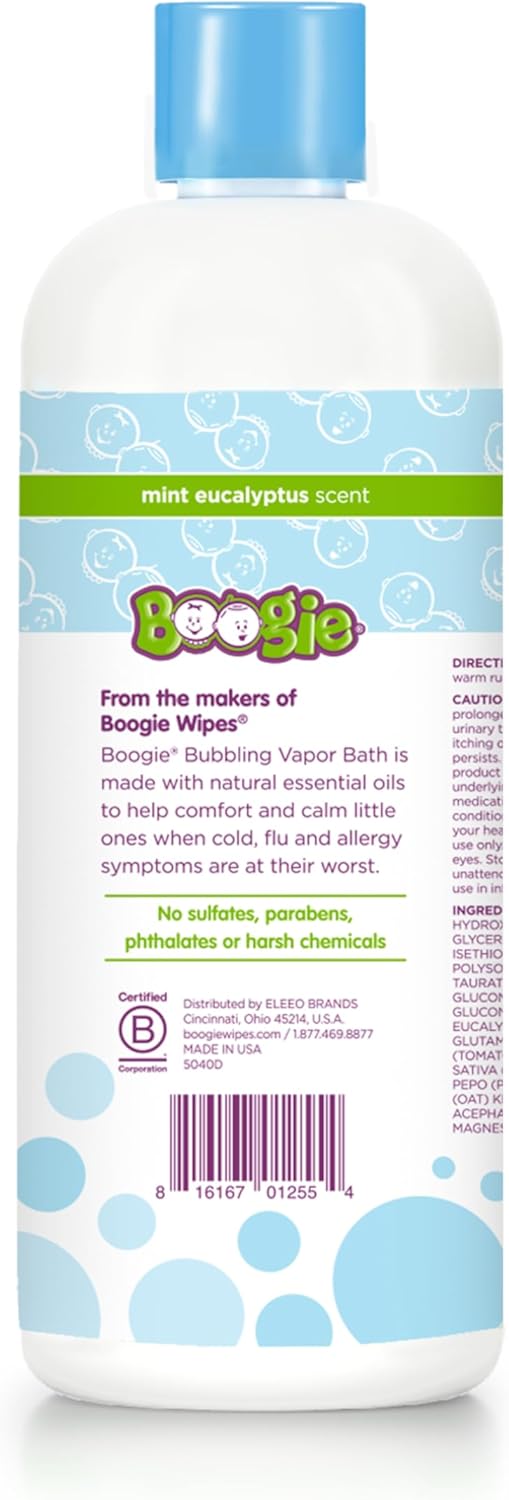Boogie Bubbling Vapor Bath for Kids - 18 fl oz - Gentle & Calming Bubble Bath for Kids - Made with Natural Essential Oils - Mint Eucalyptus Scent - Baby Bathtime Essentials