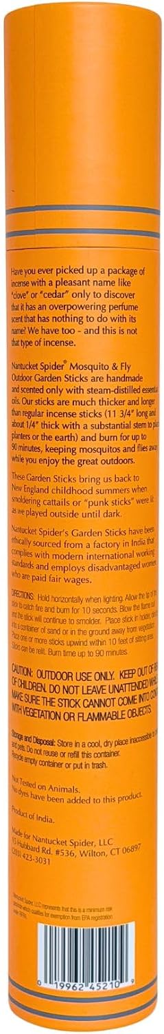 Nantucket Spider Garden Incense Sticks | Repellent for Mosquitos and Flies | Long Lasting with Pleasant Fragrance | Handmade Bamboo Based Sticks for Outdoor Use | Sun and Sand - Pack of 14