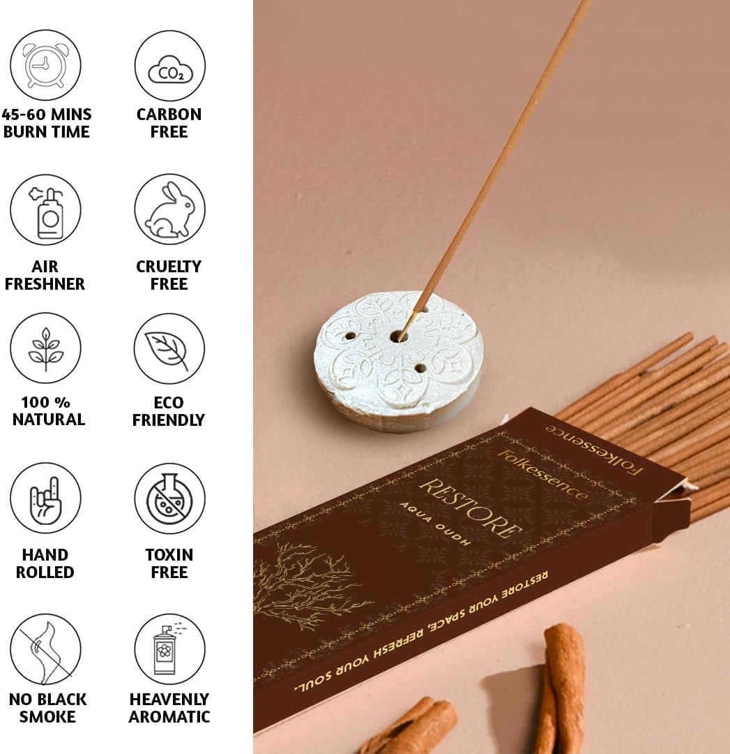 Folkulture Incense Sticks with Holder (100 Sticks)| Oud Luxury Incense Stick For Meditation, Aromatherapy, Prayer, Gifts for Women | No Charcoal,Organic,Non Toxic, 45 Mins, Long Burning Insence-Sticks