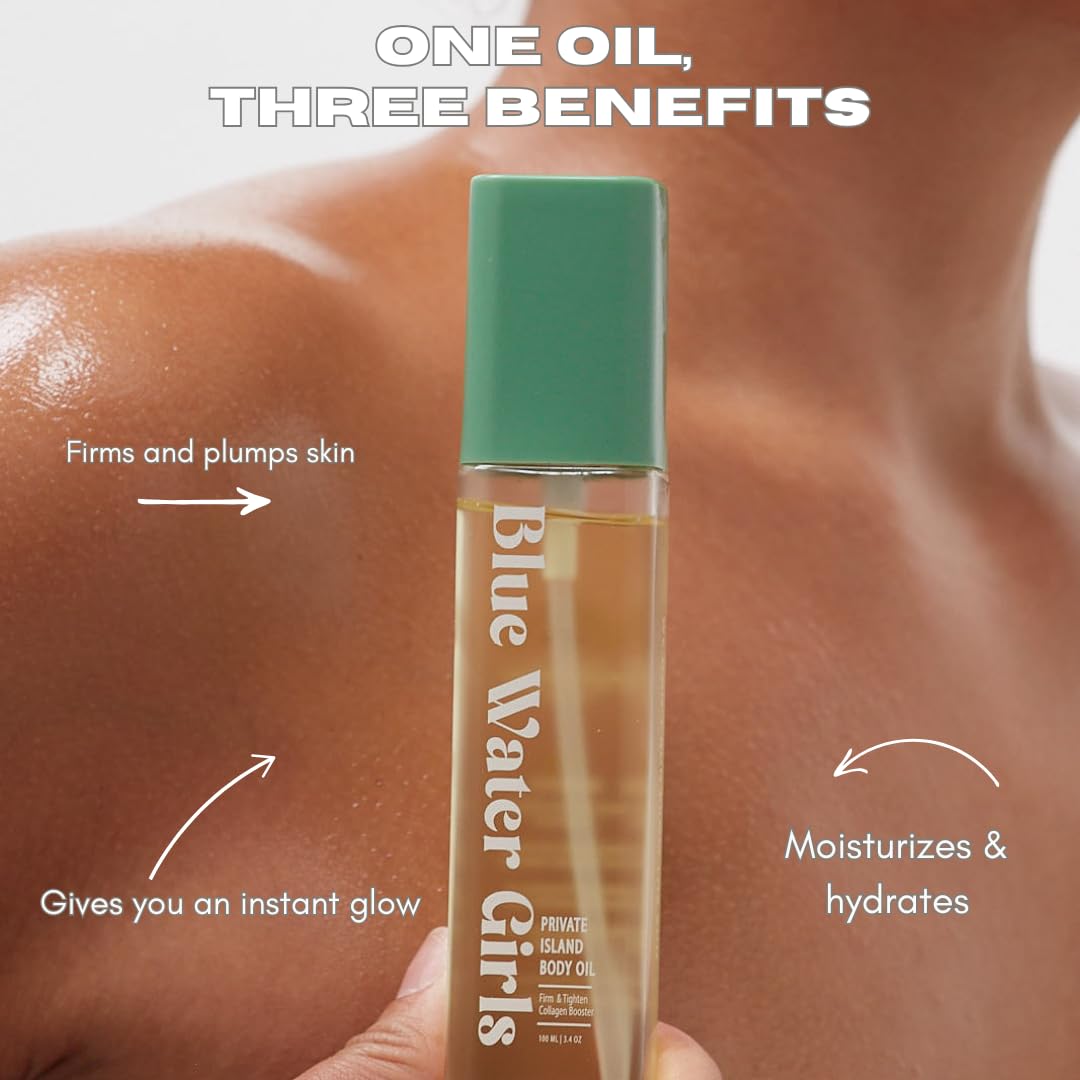 Private Island Body Oil with Collagen Peptides – Deeply Hydrating After-Shower Oil for Winter-Dry Skin – Firming, Nourishing & Barrier-Restoring with Shea Oil, Sweet Almond Oil & Squalane (3.4 oz)