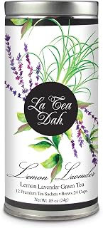 Lemon Lavender Green Tea by La Tea Dah, Antioxidant Rich Tea Made with Lightly Caffeinated Green Tea Leaves, Lemongrass, & Lavender Flowers, Floral Tea Gift Collection (12 Sachets)