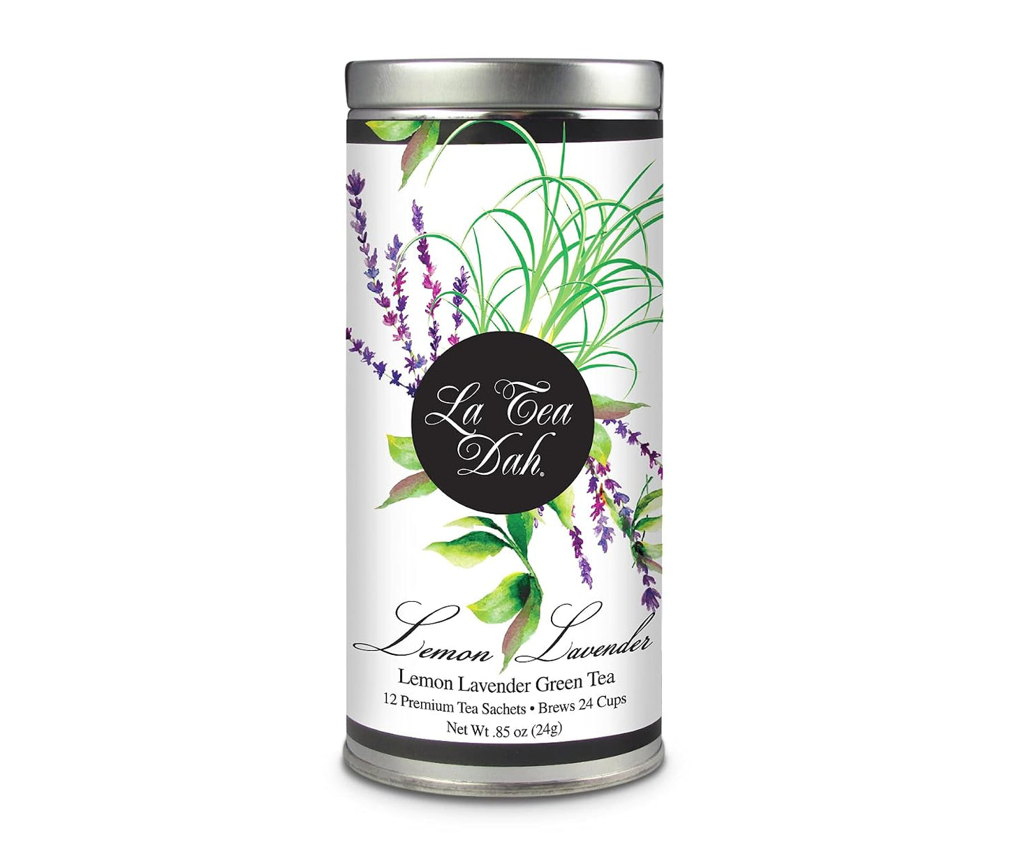 Lemon Lavender Green Tea by La Tea Dah, Antioxidant Rich Tea Made with Lightly Caffeinated Green Tea Leaves, Lemongrass, & Lavender Flowers, Floral Tea Gift Collection (12 Sachets)