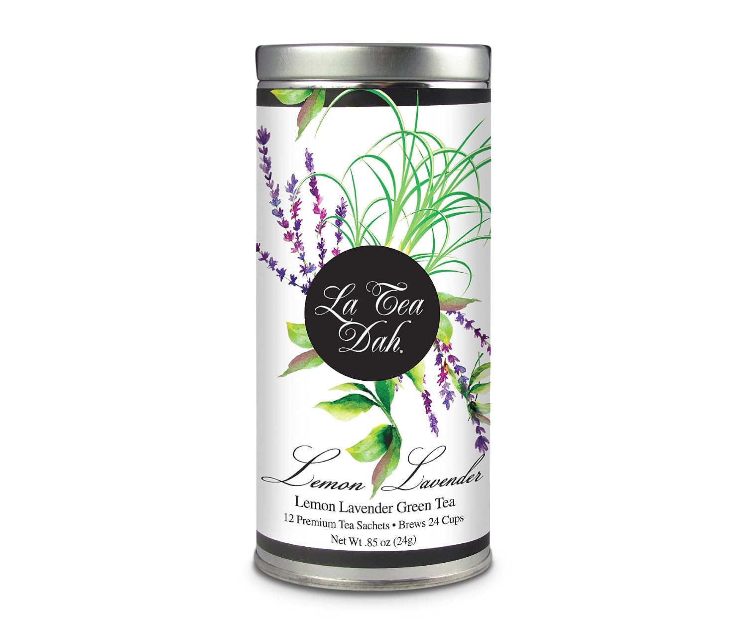 Lemon Lavender Green Tea by La Tea Dah, Antioxidant Rich Tea Made with Lightly Caffeinated Green Tea Leaves, Lemongrass, & Lavender Flowers, Floral Tea Gift Collection (12 Sachets)