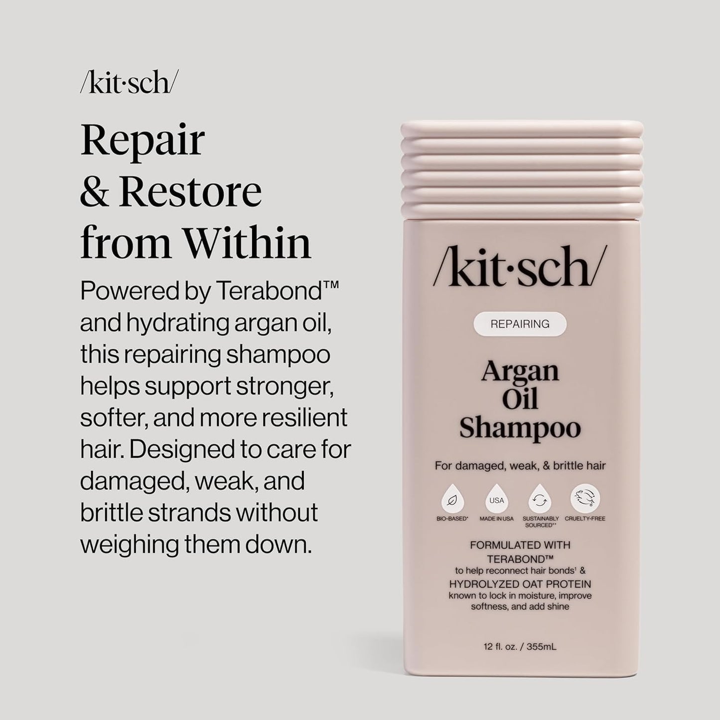 Kitsch Argan Oil Shampoo for Hair Growth – Repairing Hair Shampoo for Women & Men with Terabond™ – Hydrating Hair Care w/Oat Protein – Paraben, Phthalates, Silicone & Sulfate Free Shampoo - 12.3 oz