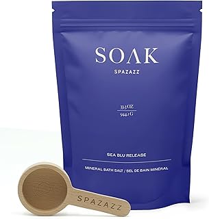 Spazazz Dead Sea Bath Salts with Magnesium & Arnica – Aromatherapy Mineral Bath Soak for Relaxation. Bathtub Soaking Salts – 33.3oz Salt Crystals with Bath Salt Scoop (Sea Blu Release)