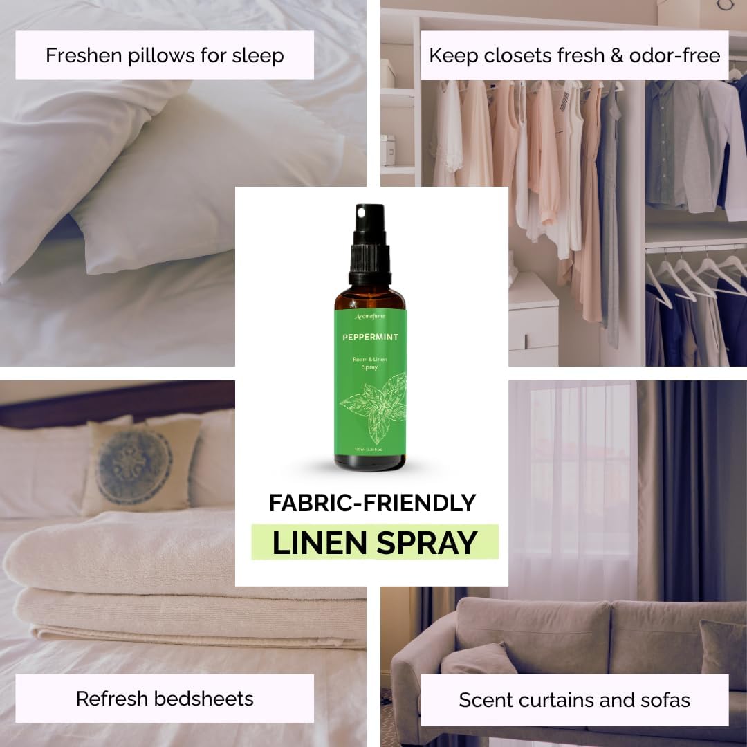 Peppermint Room, Linen & Pillow Spray by Aromafume | 100ml/3.38 fl oz | with Pure Peppermint Essential Oil | Aromatherapy Spray for Relaxation, Sleep & Stress Relief | Mist for Bedding, Fabrics
