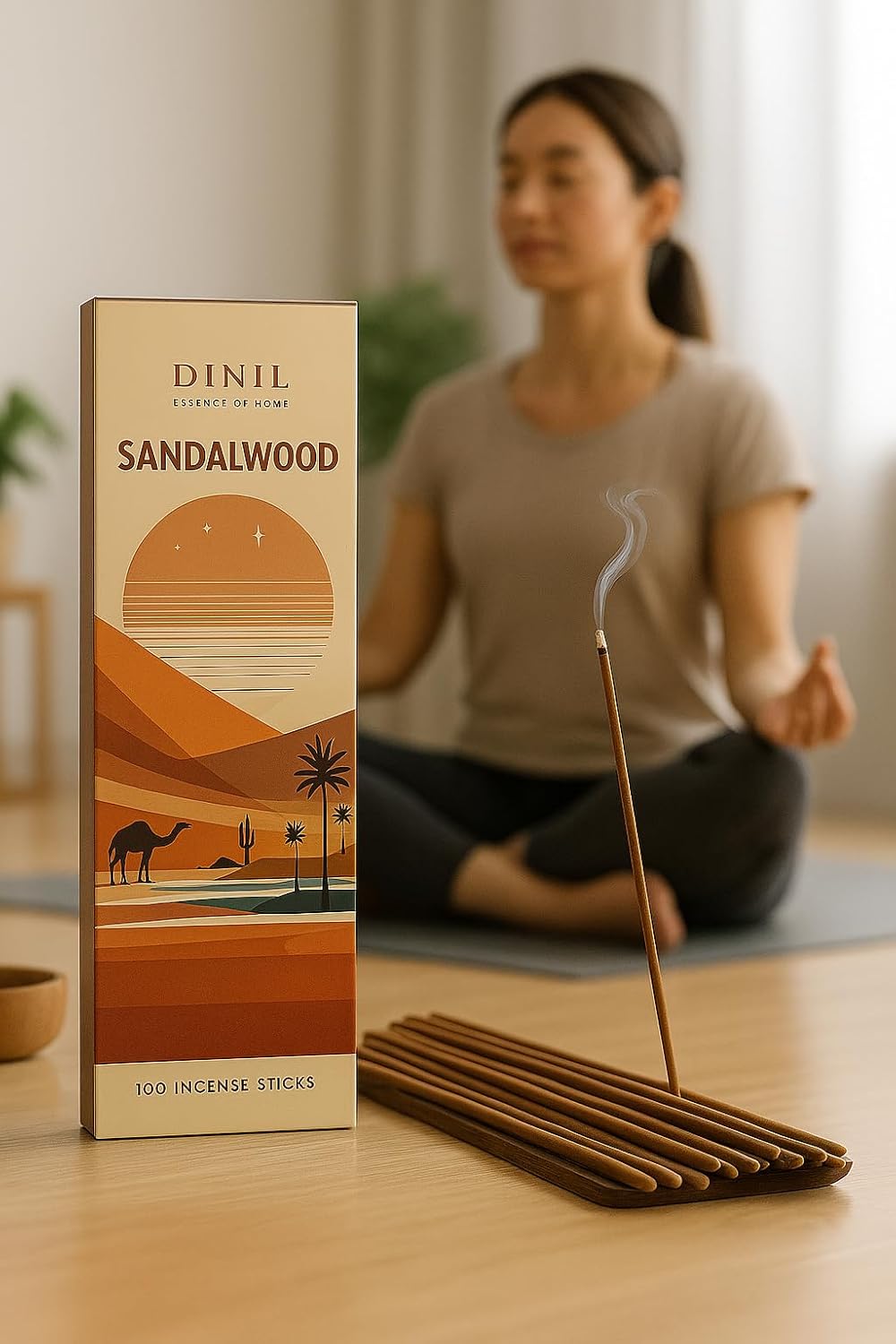 Dinil Sandalwood Incense Sticks – 100 Sticks | Hand-Rolled, Charcoal-Free | Clean Burn, Low Smoke | Aromatic Incense for Meditation, Yoga & Home Fragrance