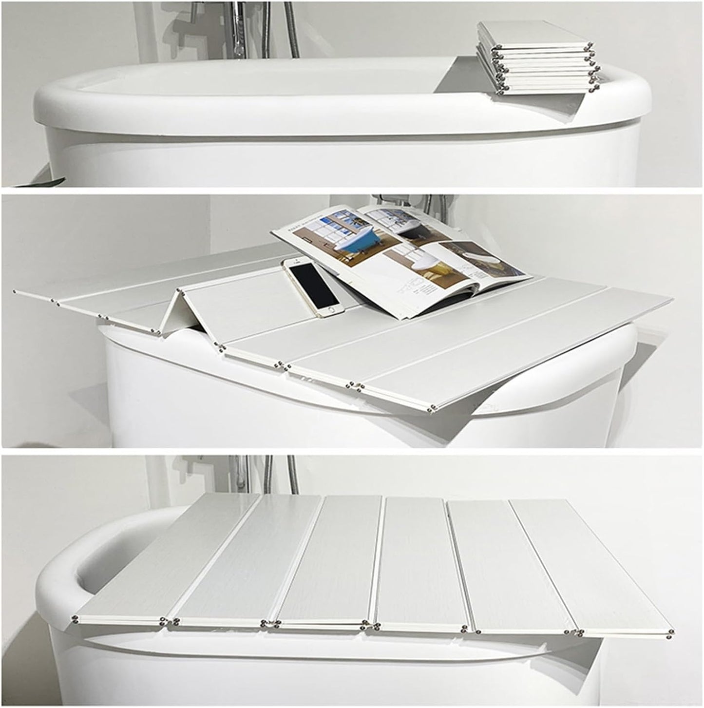 Bathtub Tray Folding Bathtub Cover Bathtub Caddy Tray Bath Lid, PVC Dust-Proof Board Insulation Cover Scalable Shutter Bath Lid Bath Tub Accessories, 22 Size Multifunctional(80x150x0.6cm)