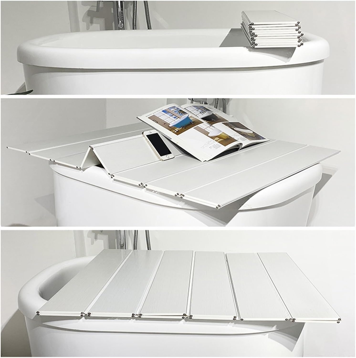 Bathtub Caddy Tray Folding Bathtub Cover, White PVC Plastic Dust-Proof Board Shutter Bath Lid Insulation Cover for Spa, Bathroom & Shower, 0.6cm Thickness (Color : White, Size : 66x85x0.6cm