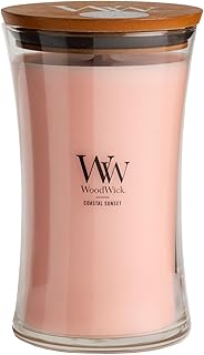 WoodWick Large Hourglass Candle Coastal Sunset Scent Crackles as it burns Premium Soy Blend Wax 21oz Perfect for gifting