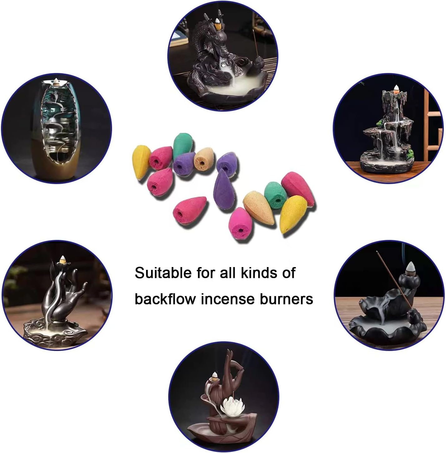 450 PCS Backflow Incense Cones 9 Kinds of Incense Cones for Waterfall