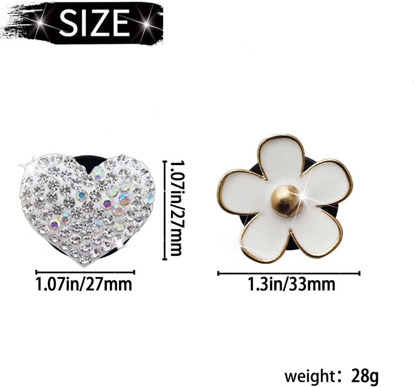 4PCS Car Air Vent Clips with Fragrance Pads, Cute Flower Car Air Fresheners Vents Clips Diamond Vent Clip Auto Interior Decor Charm Bling Auto Accessories Decoration for Women (White)