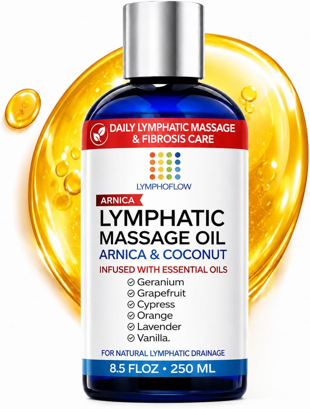 Lymphatic Drainage Massage Oil for Massage Therapy - Arnica Oil & Coconut for Post Surgery Recovery & Lymphatic Drainage Massager, Liposuction, 360 Lipo, BBL, Tummy Tuck Procedure,Moisturizing -8.5 Oz