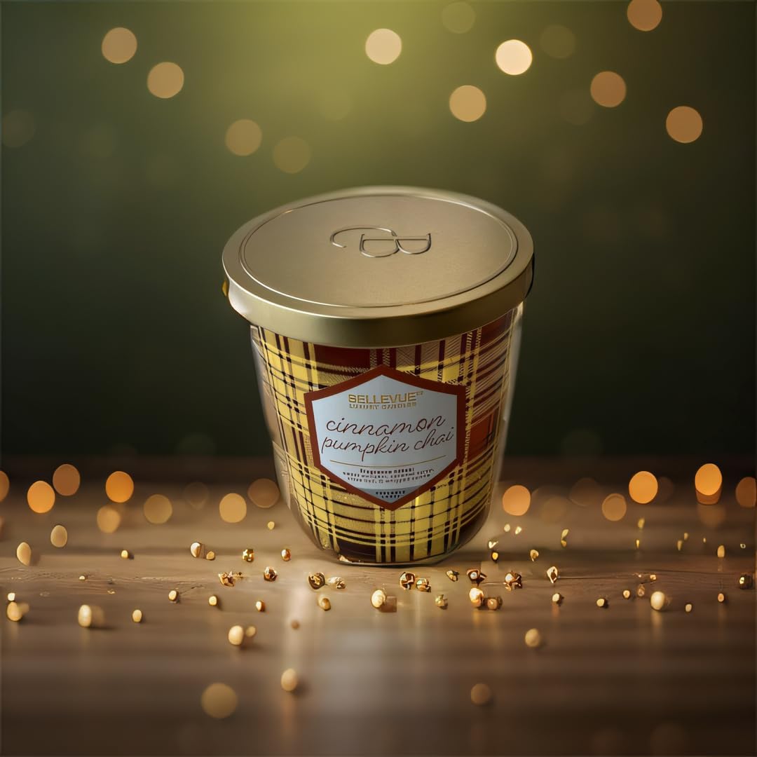 Bellevue Luxury Candles, 12 OZ Fragranced Candle, Soy Blend Wax, Essential Oils, Long-Lasting Burn, Home Fragrances, Aromatherapy Home Scented Candles Scent Cinnamon Pumpkin CHAI