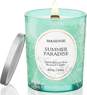 M&SENSE Summer Paradise Scented Candle | Cracking Wooden Wick, Soy Wax, 18oz, 100 Hours Long Lasting, Non-Toxic Aromatherapy