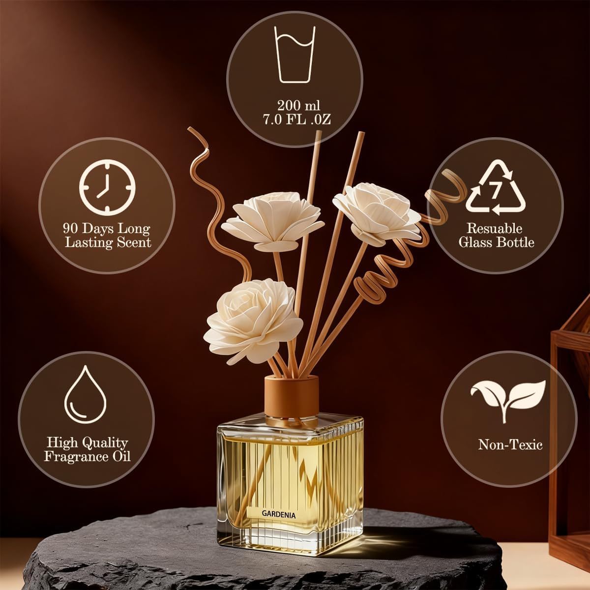 Peppermint & Eucalyptus Reed Diffuser - 6.7 oz Glass Bottle with 4 Rattan Sticks, 3 Dried Flowers | Adjustable, Long-Lasting Scent for Home, Bedroom, Living Room, Office, Bathroom | Aromatherapy Gift