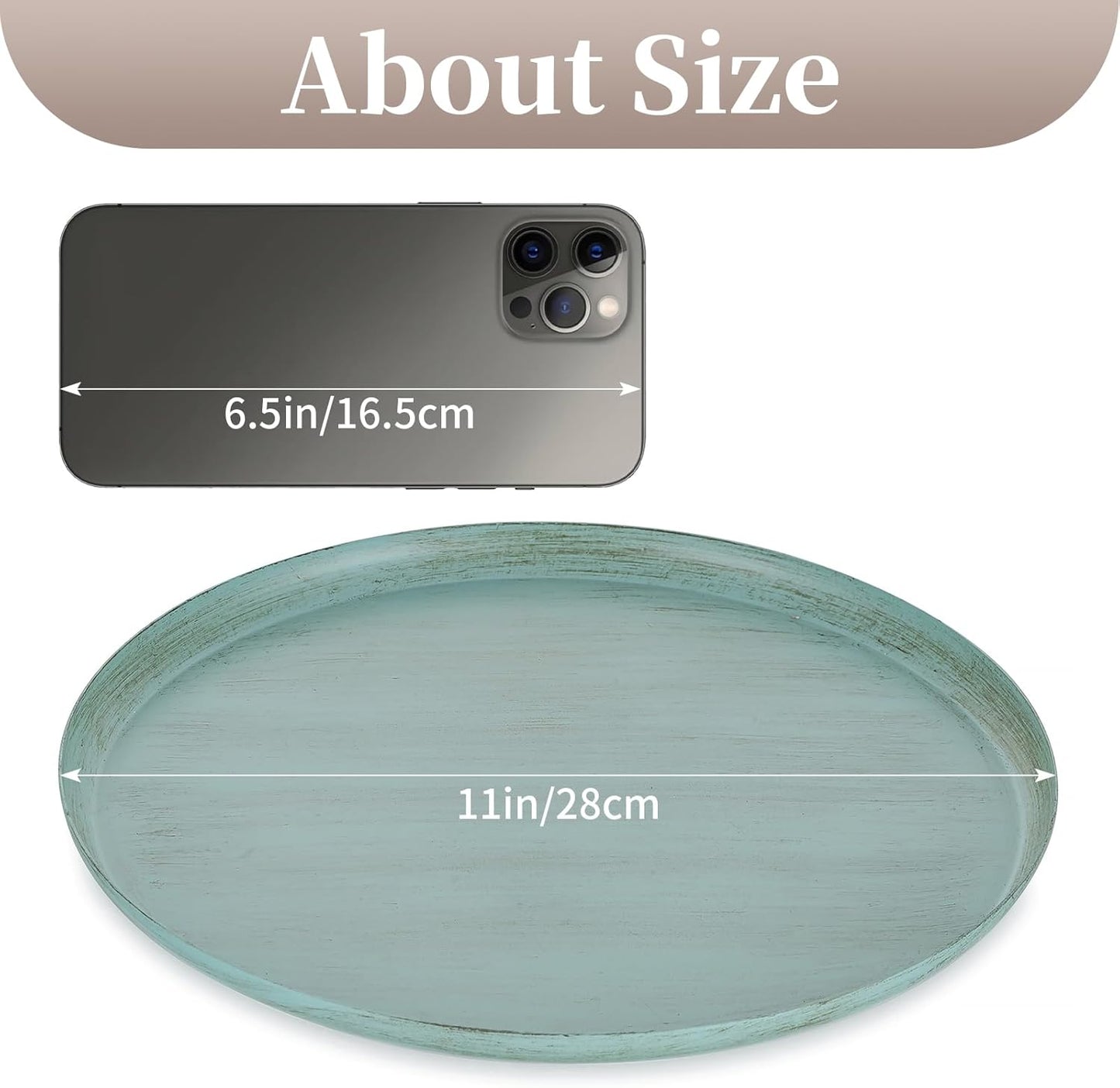 Sziqiqi Round Candle Tray Decor: Sage Green Decorative Tray for Coffee Table - 11-inch Farmhouse Metal Tray for Living Room Kitchen