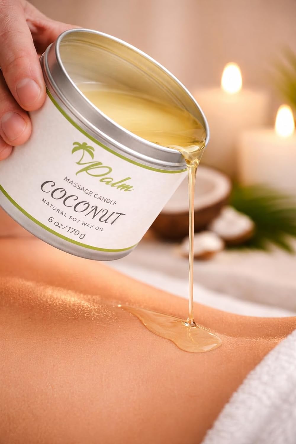 Palm Massage Oil Candle, Coconut Oil Natural Soy Wax 6 Oz