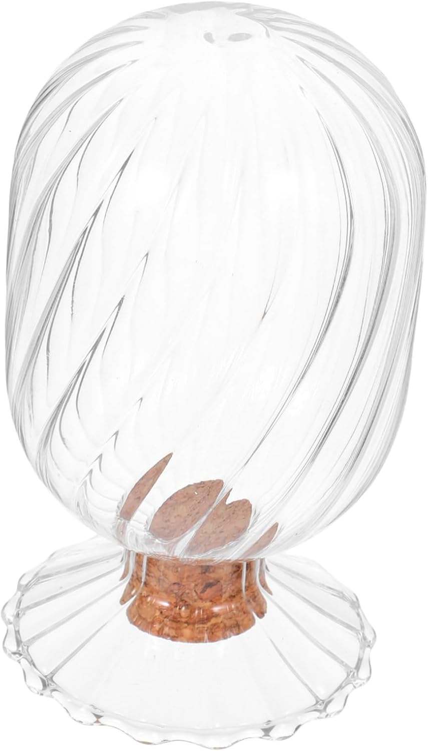 Decorative Glass Match Holder Helix Shaped Cloche with Cork Lid for Striker Stylish Empty Storage Jar for Home Bathroom Display and Fireplace Use