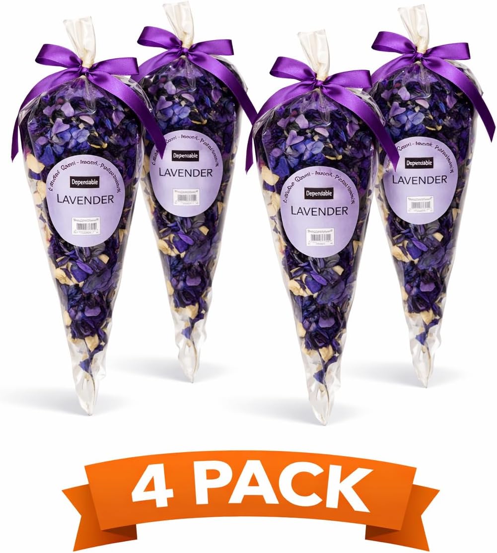 Potpourri 4 Pack Set – Dried Botanical Petals for Bowl or Vase Filler, Home Fragrance Décor – 4 Pouches, 70g Each (9.88 oz Total) (Lavender)