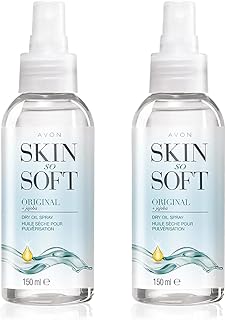AVON SKIN SO SOFT Original JOJOBA Dry Oil Spray (5 Fl. Oz) Each – Travel-Friendly Luxury Lightweight Body & Hair Oil Mist – Fast-Absorbing, Non-Greasy, Silky Smooth Finish 150ML (2-PACK)