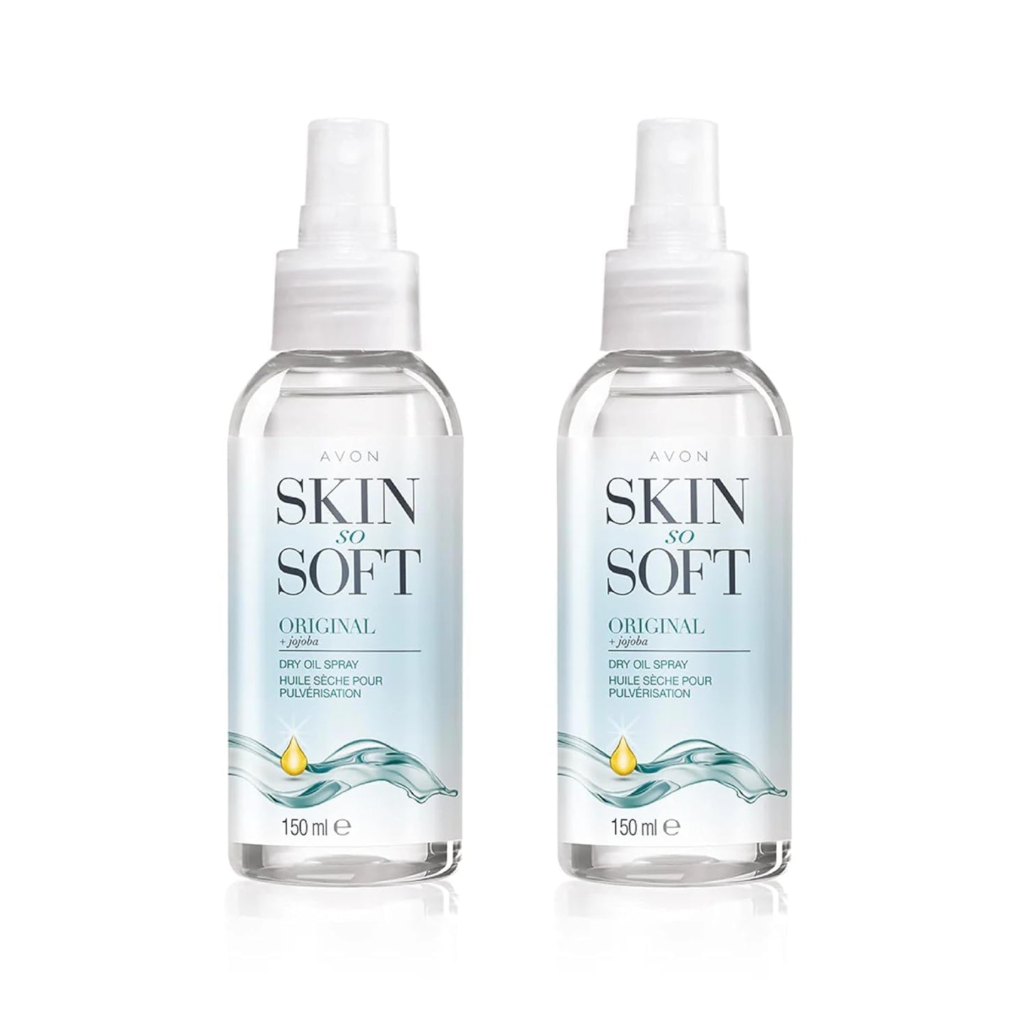 AVON SKIN SO SOFT Original JOJOBA Dry Oil Spray (5 Fl. Oz) Each – Travel-Friendly Luxury Lightweight Body & Hair Oil Mist – Fast-Absorbing, Non-Greasy, Silky Smooth Finish 150ML (2-PACK)