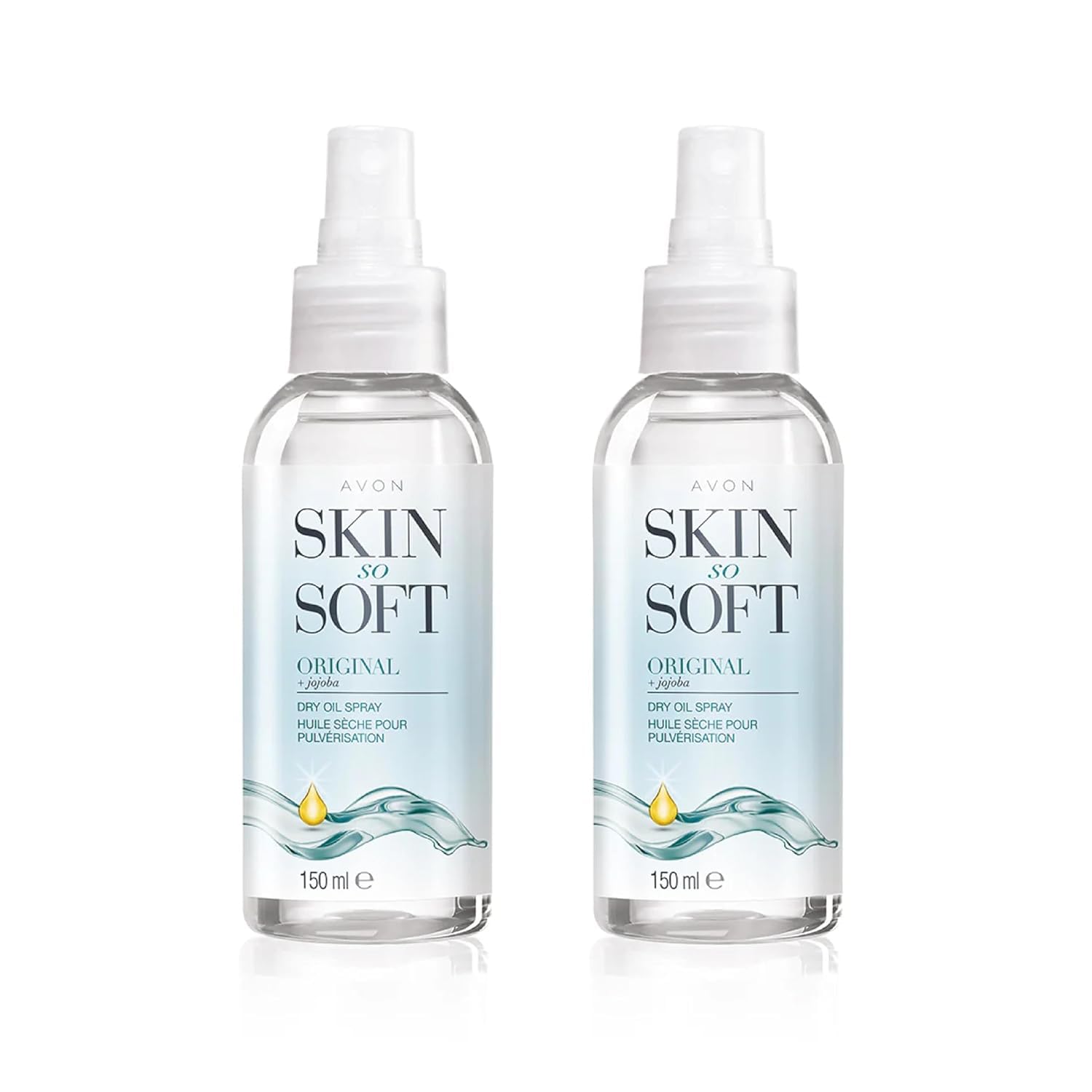 AVON SKIN SO SOFT Original JOJOBA Dry Oil Spray (5 Fl. Oz) Each – Travel-Friendly Luxury Lightweight Body & Hair Oil Mist – Fast-Absorbing, Non-Greasy, Silky Smooth Finish 150ML (2-PACK)