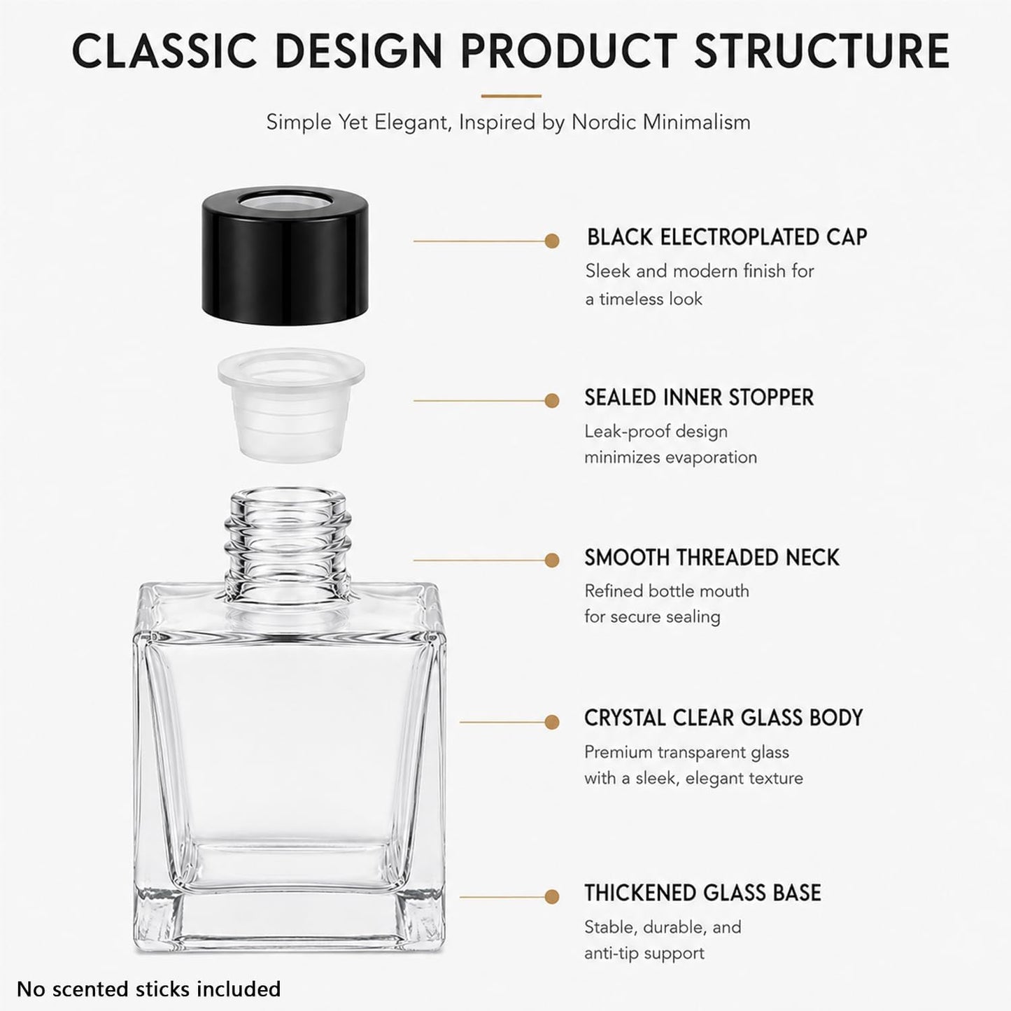 50ml Square Glass Diffuser Bottles Set of 4 Clear Aromatherapy Reed Diffuser Bottles with Black Caps Empty Essential Oil Fragrance Bottles for Home Decor DIY Perfume Diffuser