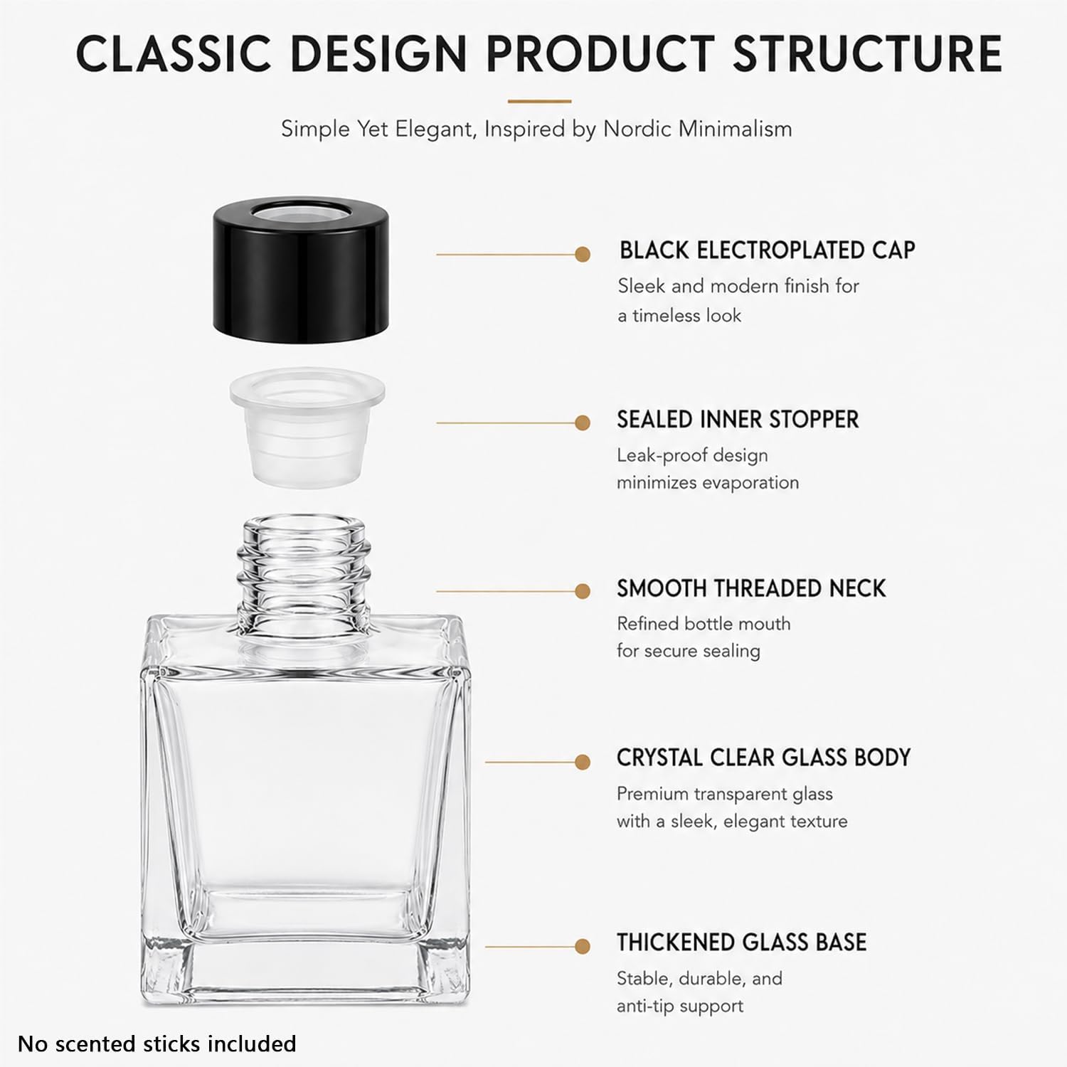 50ml Square Glass Diffuser Bottles Set of 4 Clear Aromatherapy Reed Diffuser Bottles with Black Caps Empty Essential Oil Fragrance Bottles for Home Decor DIY Perfume Diffuser