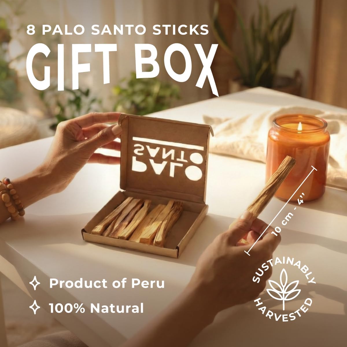 Palo Santo Sticks 8-Pack from Peru (Not Ecuador) for Smudging & Meditation | Wild-harvested from naturally fallen trees in Peru. Resin-rich wood for cleansing rituals, yoga, journaling, relaxation