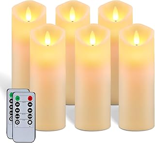 5plots 7"x 2.2" Flickering Flameless Candles, Battery Operated LED Pillar Candles with Timers and Remote Control, Made of Wax-Like Frosted Plastic, Won’t Melt, Ivory, Skinny, Set of 6