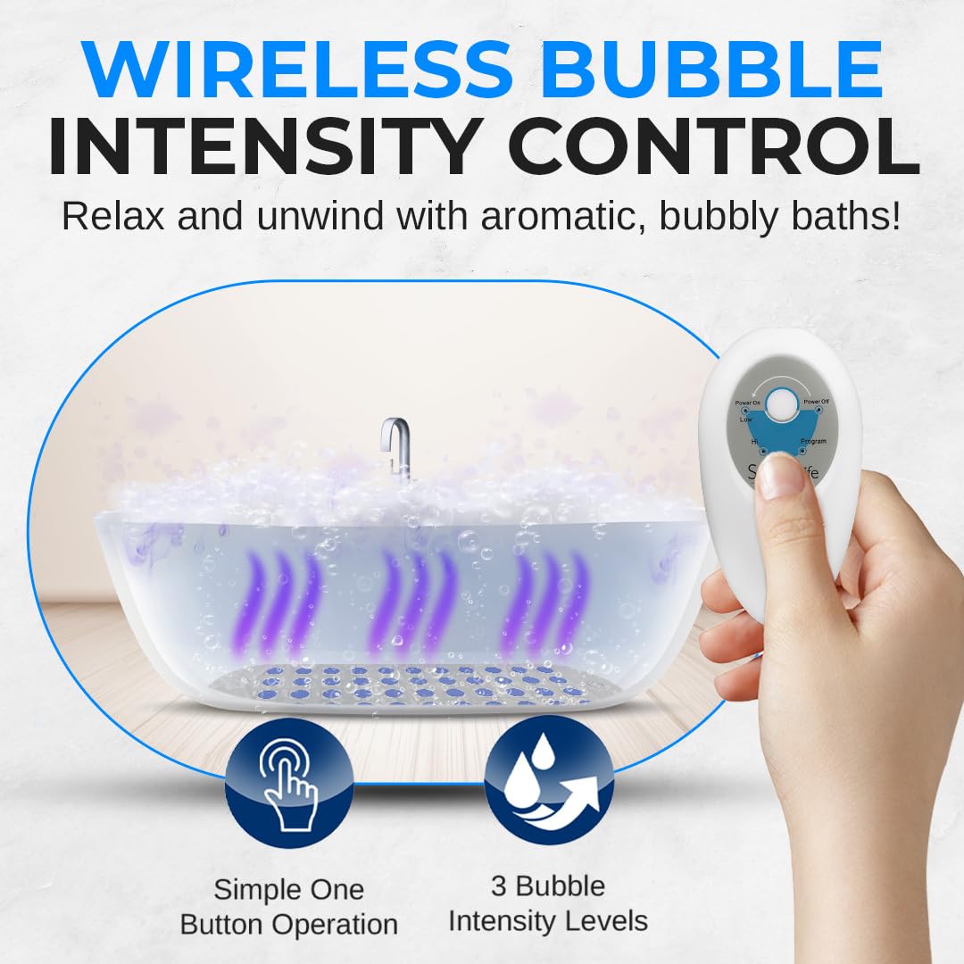 SereneLife Portable Spa Bubble Bath Massager - Waterproof Non-Slip Mat with Suction Cup Bottom, Motorized Air Pump and Adjustable Bubble Settings, Remote Control Included, 47" x 14"