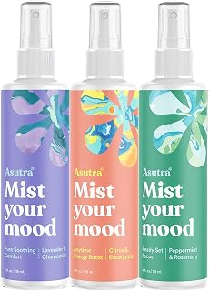 Asutra Multi-Use Natural Aromatherapy Essential Oil Room Spray, Calming Linen & Pillow Mist, 3 Scent Variety Pack for Sleep & Bed, 4 fl oz
