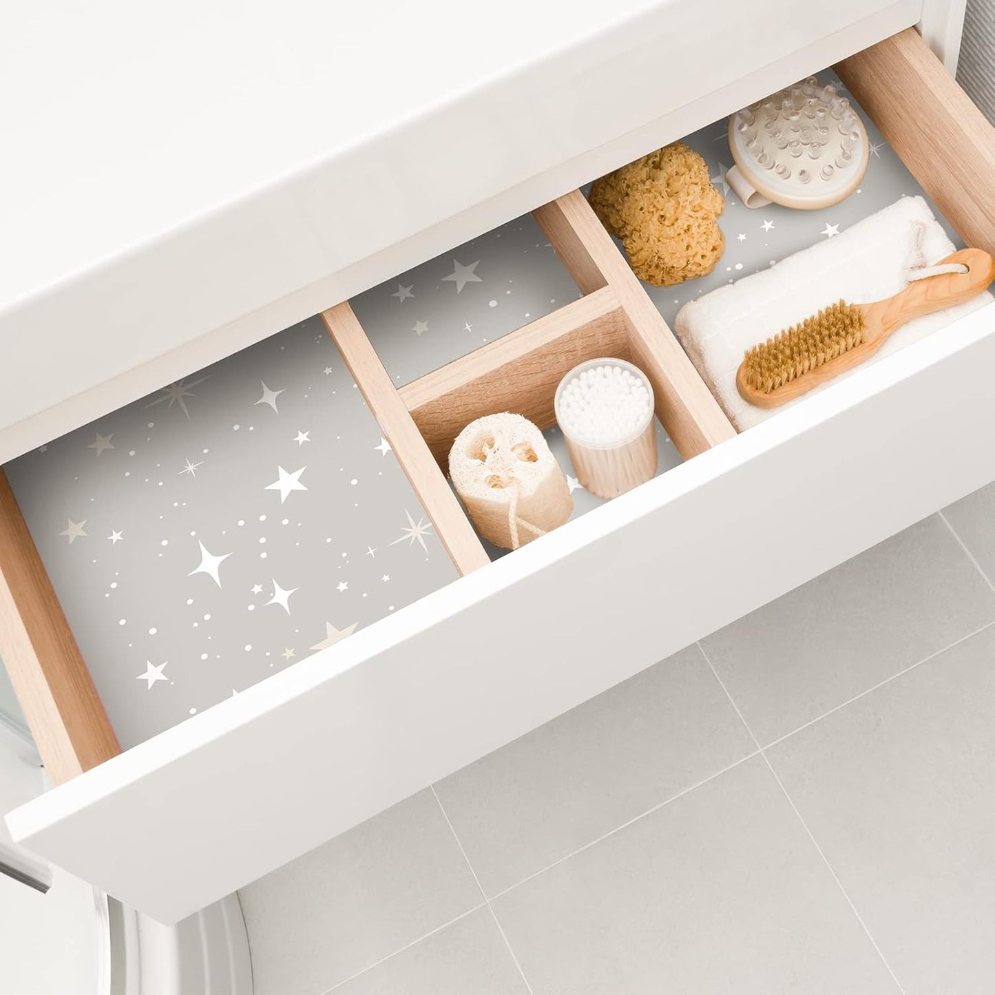 Geosar 10 Sheets Scented Drawer Liners Large Non Adhesive Drawer Liners with Powder Scent Scented Paper for Dresser Shelf Closet Bathroom Cabinet(Star)