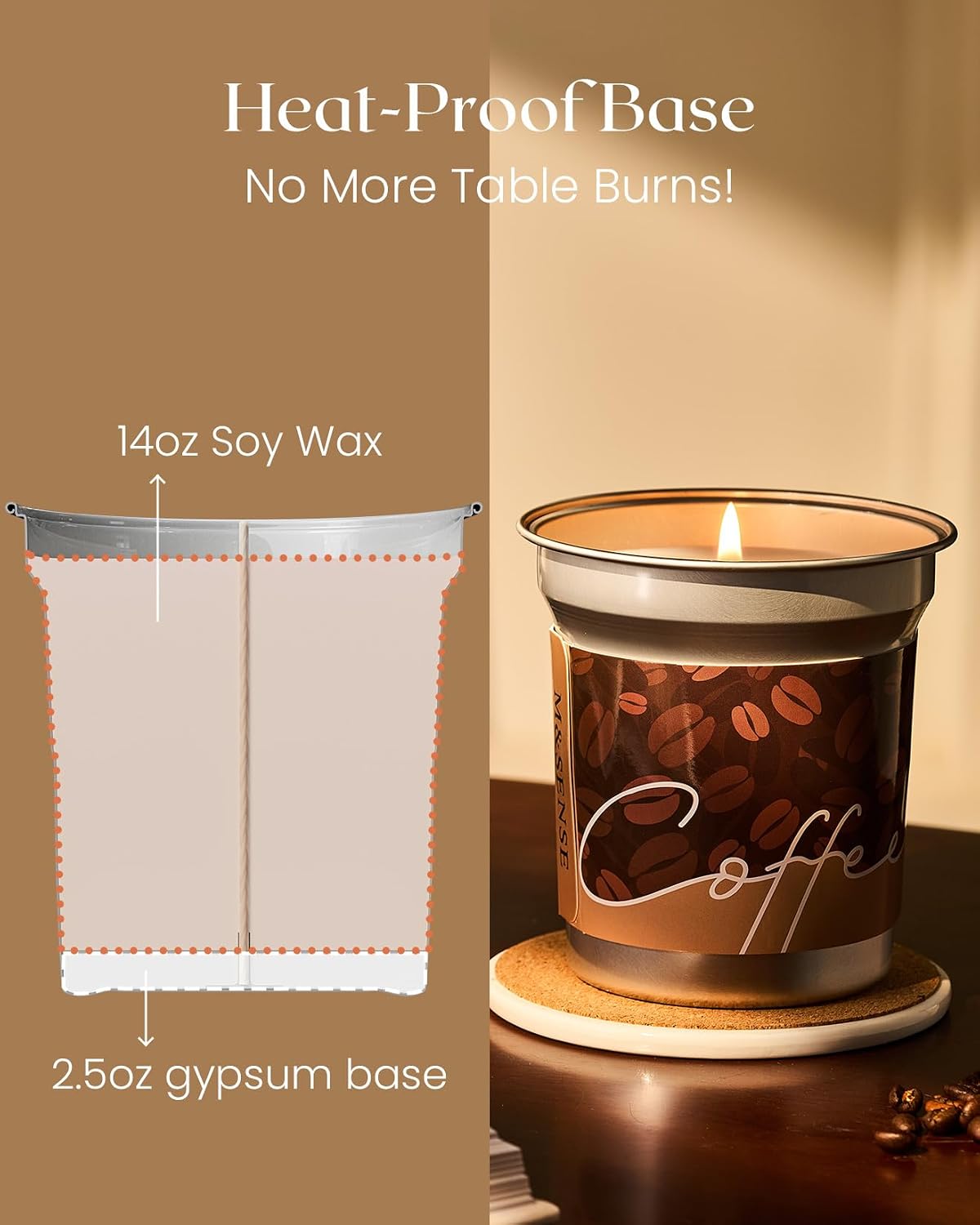 M&SENSE Coconut Latte Scented Candle, Soy Wax 12.3oz | 75 Hours Long Lasting, Clean Burn, Coffee Smelling, Non-Toxic Aromatherapy