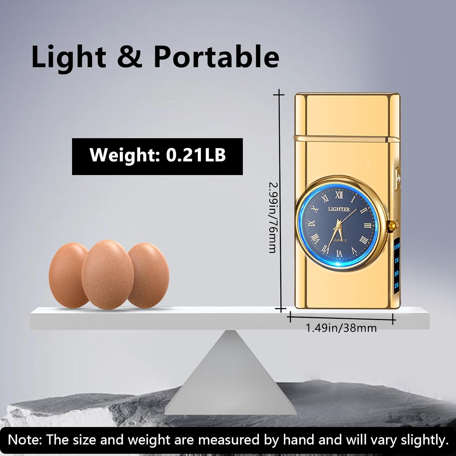 Windproof Dual Arc USB Rechargeable Clock Plasma Lighter with LED Display Lighter for Camping, Hiking, Candles, Barbecues and Outdoor Adventures Carry(Gold)