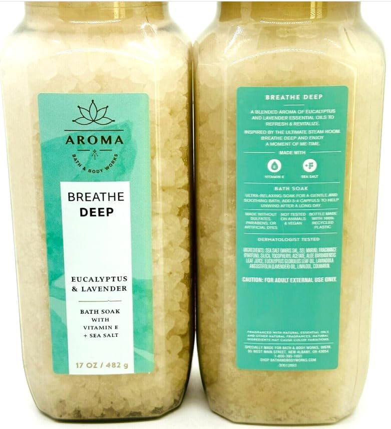 Bath And Body Works Gift Set (Aroma Eucalyptus & Lavender Bath Soak with, Vitamin E + Sea Salt 17 Oz/ 482 g)