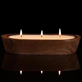 Scented Candles for Home, YeeQue Citronella Candles with Large Wooden Bowl Design for Women,Girl Birthday Gift 3 Wicks, 12oz