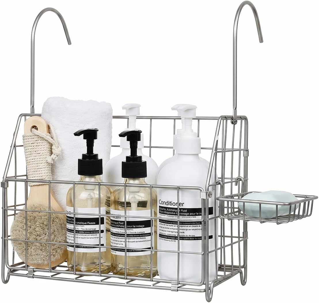 Large Rustproof Shower Caddy Hanging, 304 Stainless Steel Hanging Shower Organizer Basket for Bathroom & Bathtub, Over the Rod Shower Rack for Shampoo, Conditioner, Soap & Bath Accessories(Silver)
