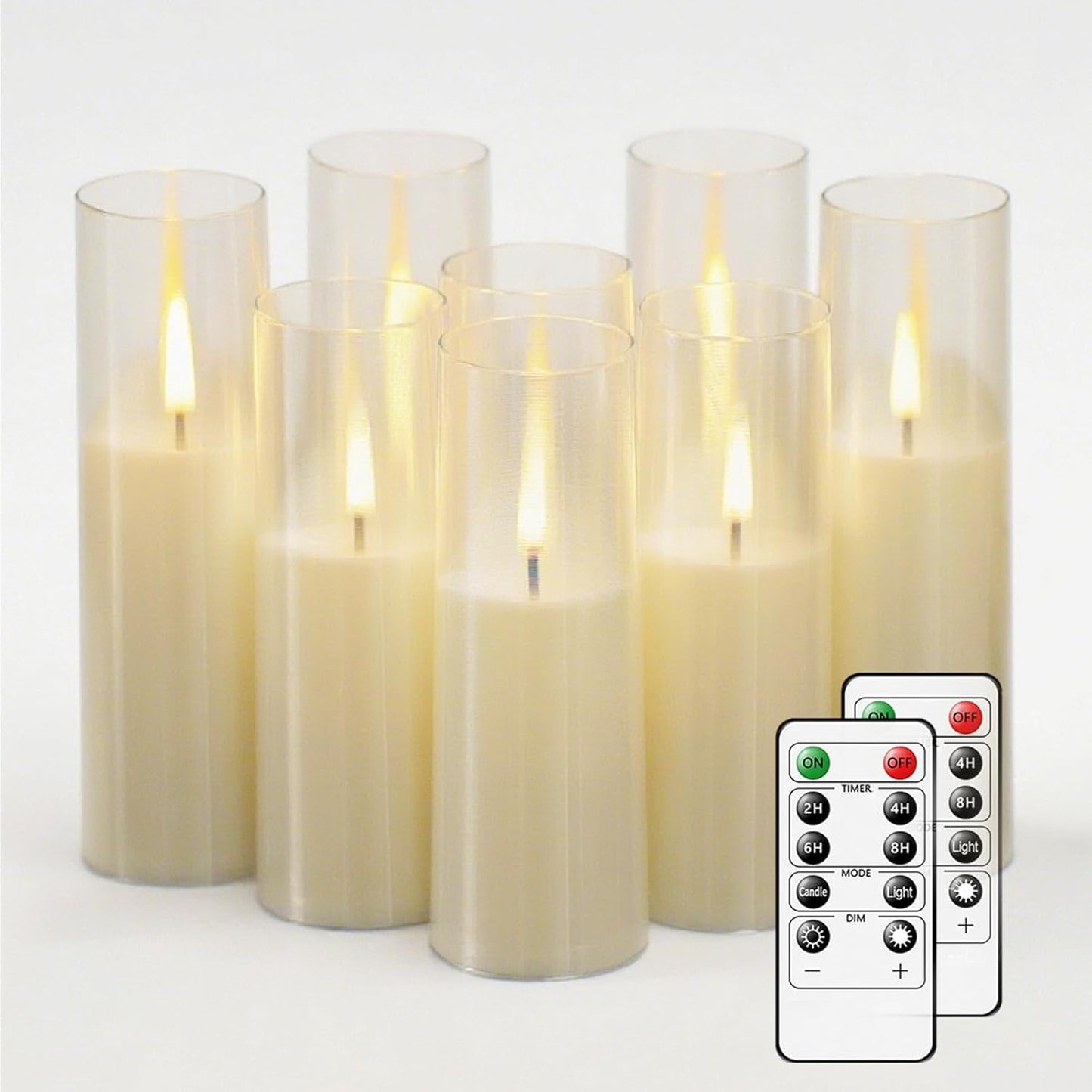 MUMCHASI 8Pcs Flameless Candles, Battery Operated Candles, LED Flickering Candles with Remote, Realistic Dancing Flame, Acrylic Ribbed Design for Home Holiday Wedding, Party D2.2 (Ivory)