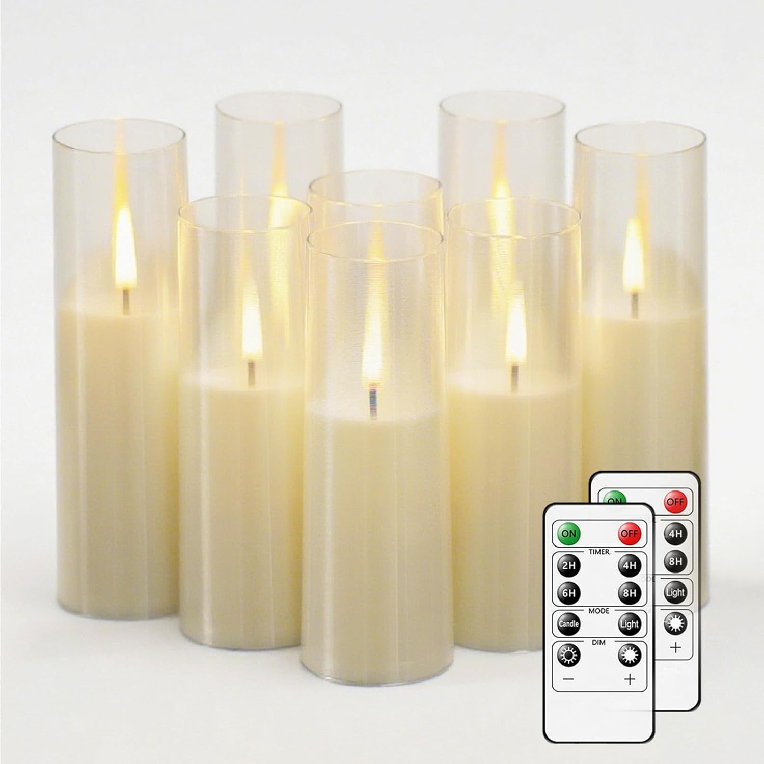 MUMCHASI 8Pcs Flameless Candles, Battery Operated Candles, LED Flickering Candles with Remote, Realistic Dancing Flame, Acrylic Ribbed Design for Home Holiday Wedding, Party D2.2 (Ivory)
