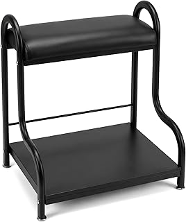 Foot Bath Spa Trolley Cart, Heavy-Duty Reinforced Frame Pedicure Stool with Magnifier Lamp Hole & Foot Rest, Ergonomic Multi-Purpose Foot Massage Manicure Station for Salon/Home, Black