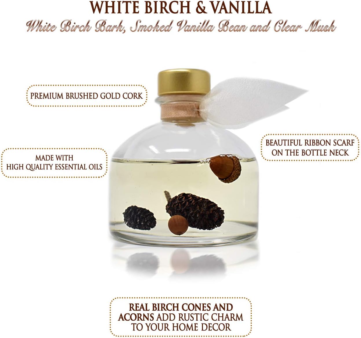 Reed Diffuser Set, White Birch & Vanilla Scented Oil Diffuser with Sticks, Home Fragrance Accessories for Bathroom Shelf Decor, Aroma Diffusers for Home or Office Fall Decor, USA Made
