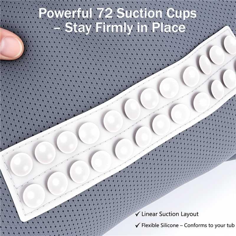 Bath Pillow PYRRHIC - Bathtub Pillow 5D Mesh with Neck & Back Support Non-Slip Suction Cups Fast Drying Soft Spa Pillow Relaxing Bath Accessories with Hook Laundry Bag Grey
