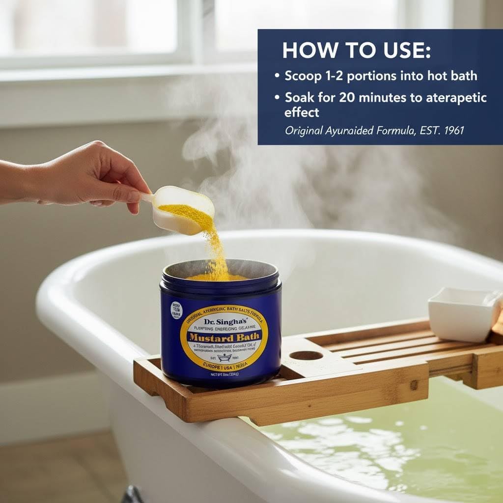 Dr. Singha's Mustard Bath Soak – Aromatherapy Bath Salts with Mustard Seed & Essential Oils for Muscle Relaxation, Stress Relief & Soothing – Epsom Salt Alternative, 8 oz