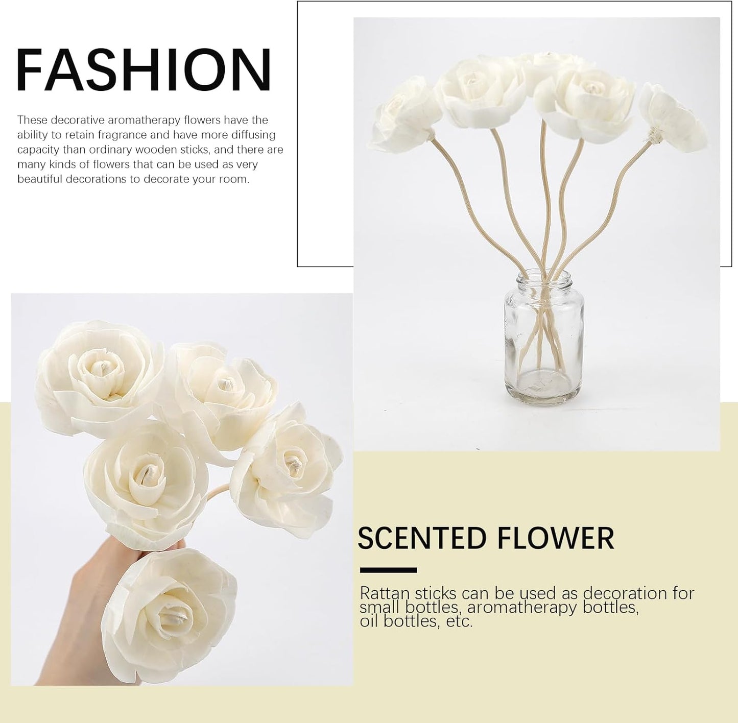 5 Pcs Flower Scent Diffuser, Natural Flower Scent Placement Filled Scent Oil Diffuser Sticks with Cord for Home Bathroom, Office (Camellia-1)