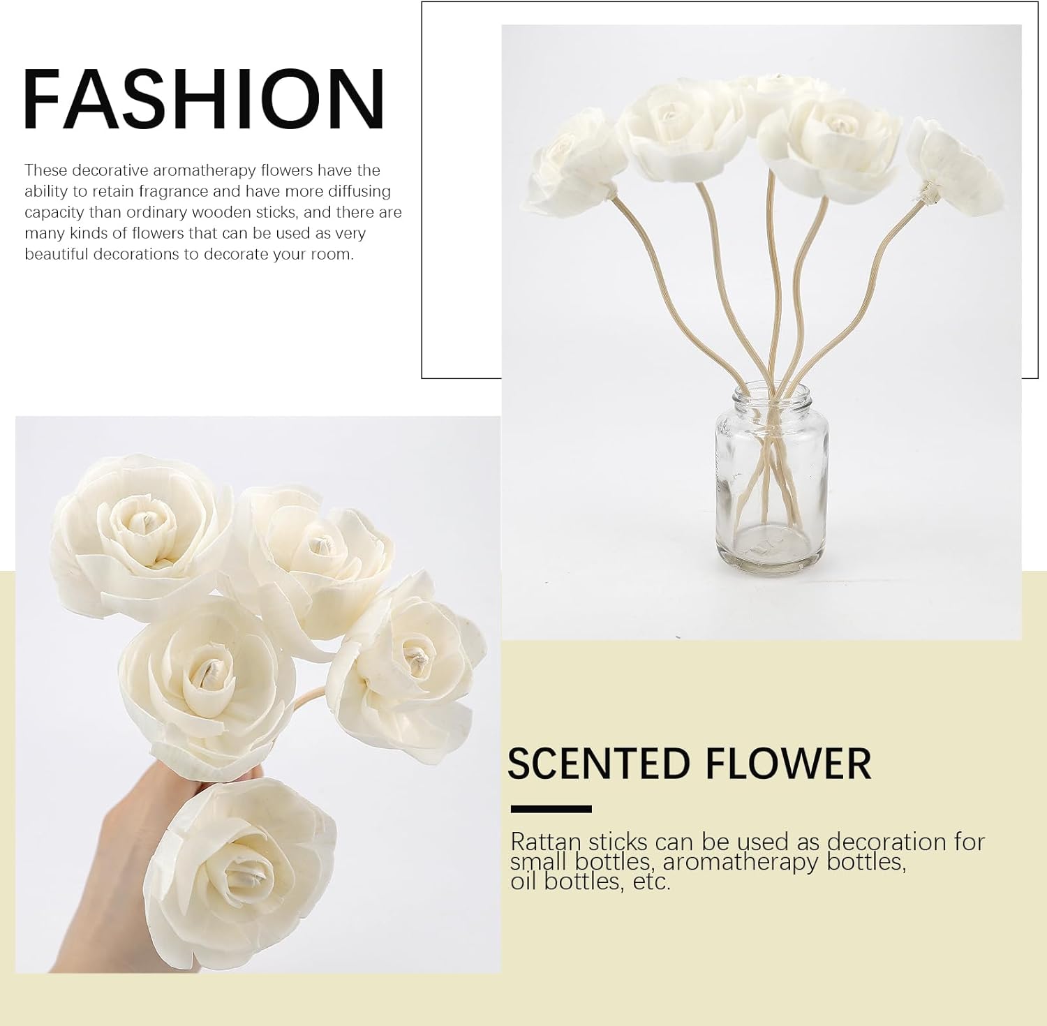 5 Pcs Flower Scent Diffuser, Natural Flower Scent Placement Filled Scent Oil Diffuser Sticks with Cord for Home Bathroom, Office (Camellia-1)