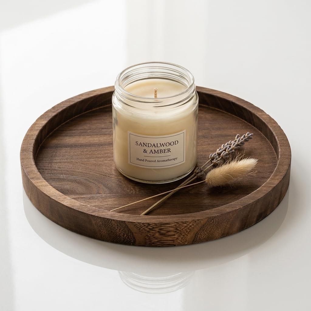 Wooden Decorative Tray Candle Holder: Romadedi Round Wood Tray Home Decor, Small Rustic Trays for Coffee Table, Ottoman, Table Centerpieces for Dining Room, Living Room, Farmhouse Kitchen